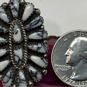 Blue Buffalo Turquoise Navajo sterling silver ring. Signed JW. Juliana Williams